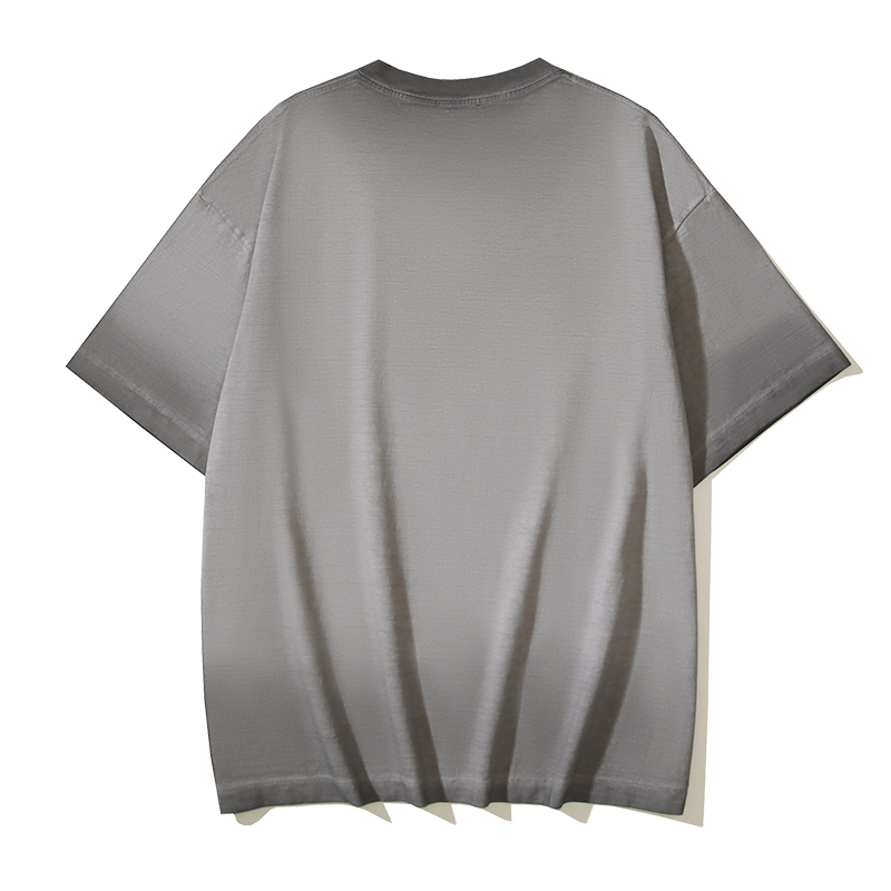P75 OFF-WHITE纯棉280g洗水做旧双纱重磅渐变LOGO印花短袖T恤 做旧灰色 S M L XL