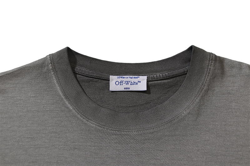 P75 OFF-WHITE纯棉280g洗水做旧双纱重磅渐变LOGO印花短袖T恤 做旧灰色 S M L XL