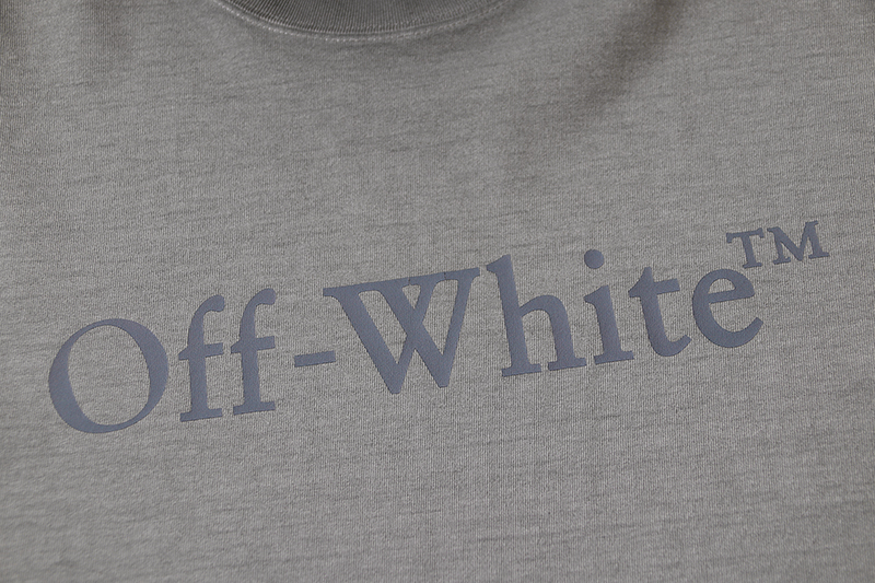 P75 OFF-WHITE纯棉280g洗水做旧双纱重磅渐变LOGO印花短袖T恤 做旧灰色 S M L XL