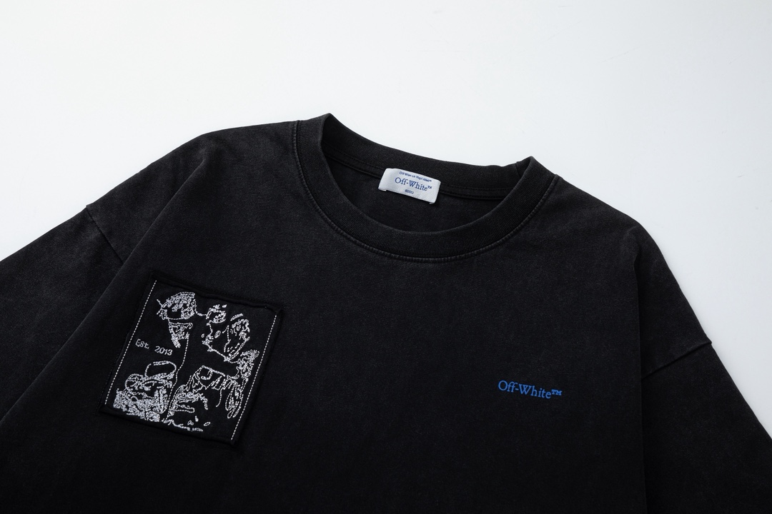 P75 off white 25新款油画人像洗水款短袖T恤 颜色：黑色 尺码：S M L XL