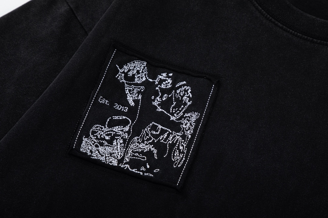 P75 off white 25新款油画人像洗水款短袖T恤 颜色：黑色 尺码：S M L XL