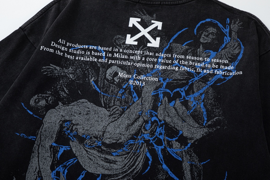 P75 off white 25新款油画人像洗水款短袖T恤 颜色：黑色 尺码：S M L XL