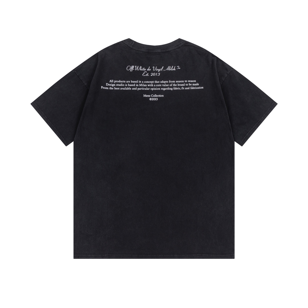 P75 off white 25新款油画人像洗水款短袖T恤 颜色：黑色 尺码：S M L XL