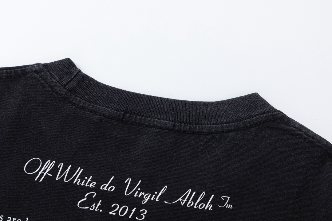 P75 off white 25新款油画人像洗水款短袖T恤 颜色：黑色 尺码：S M L XL