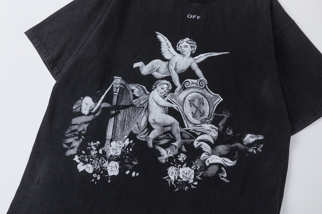P75 off white新款宽松版短袖T恤 尺码：S M L XL 颜色：洗水黑色