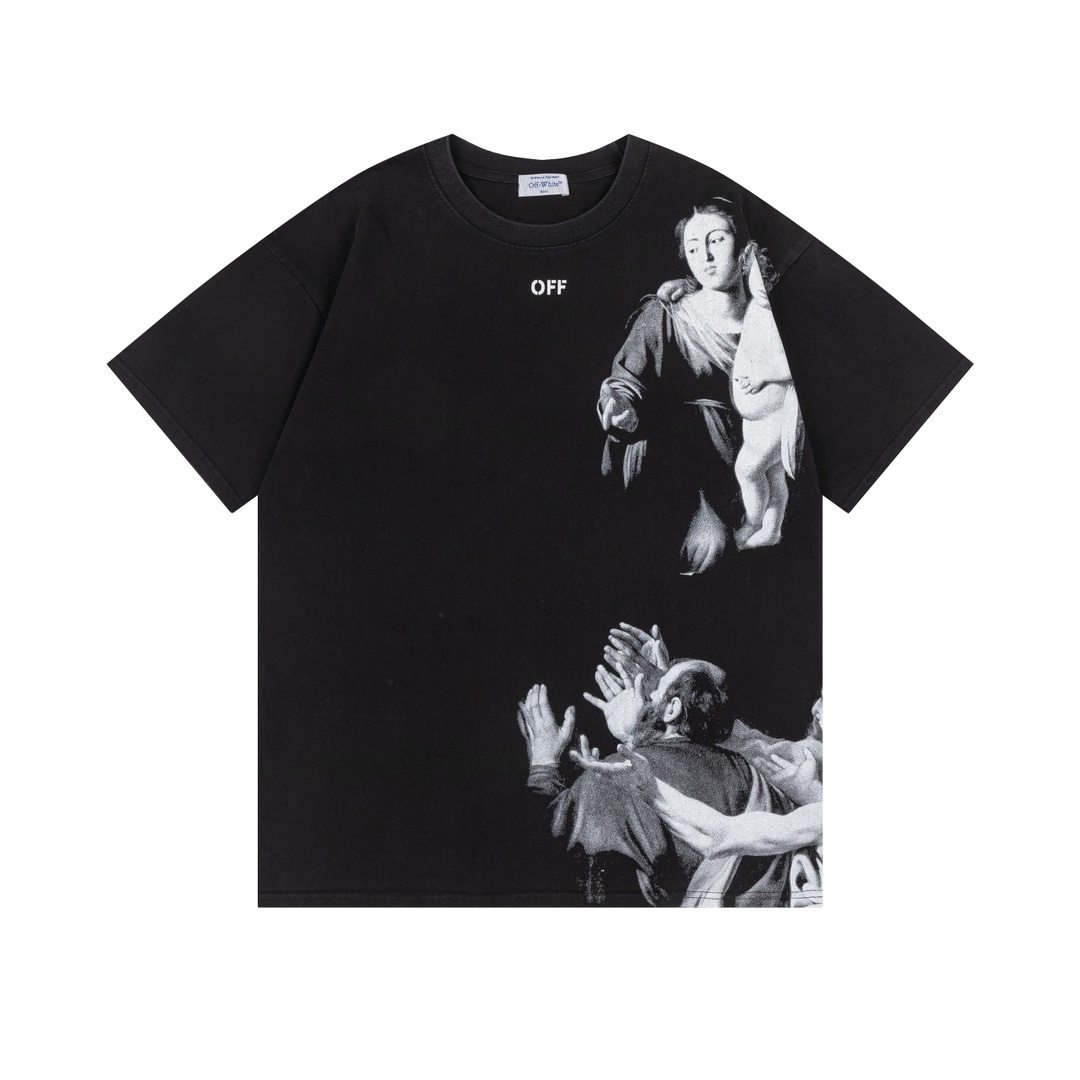 P75 off white新款宽松版短袖T恤 尺码：S M L XL 颜色：白色 洗水黑色