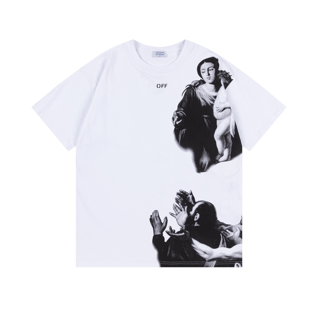 P75 off white新款宽松版短袖T恤 尺码：S M L XL 颜色：白色 洗水黑色