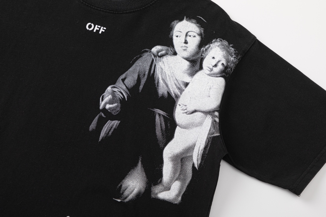 P75 off white新款宽松版短袖T恤 尺码：S M L XL 颜色：白色 洗水黑色