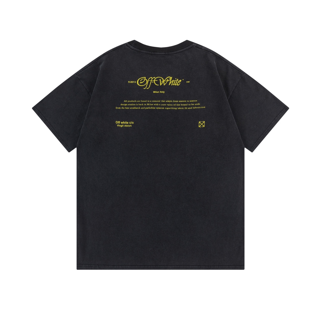 P75 off white新款宽松版短袖T恤 尺码：S M L XL 颜色：洗水黑色