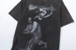 P75 off white 24n新款黑白油画老人像洗水款短袖T恤 颜色：黑色 尺码：M L XL