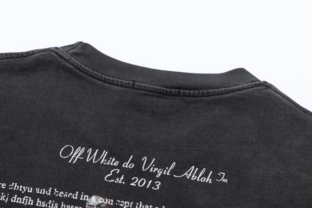 P75 off white 24n新款彩色人像油画洗水款短袖T恤 颜色：黑色 尺码：M L XL