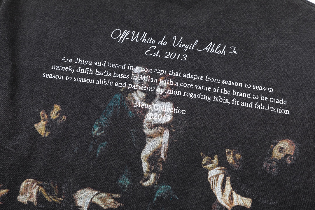 P75 off white 24n新款彩色人像油画洗水款短袖T恤 颜色：黑色 尺码：M L XL