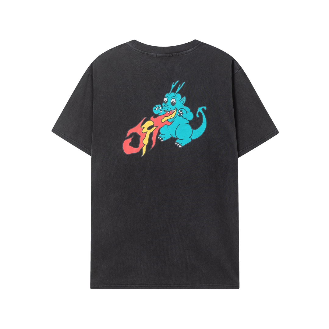 P75 off white 24n新款小恐龙洗水款短袖T恤 颜色：黑色 尺码：S M L XL