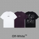 P70 [OFF-Whte off] 2026FW短袖T恤 字母LOGO印花 高端26s双纱300克面料 重磅面料 定制拉架罗纹同缸同染 三标齐全 男女同款 颜色：黑色 白色 紫色 尺码：S M L XL 2XL
