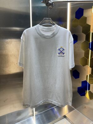 P80 OFF-white/2026春夏新款 洗水磨破320克圆领短袖tee 男女同款宽松版 吊牌 领标 洗水唛 三标齐全 颜色 :洗水黑 洗水白 洗水灰 洗水紫 尺码 :S M L XL XXL ​