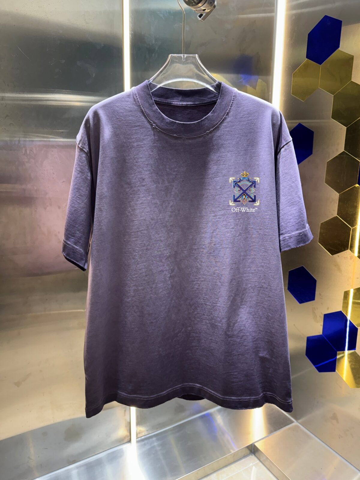 P80 OFF-white/2026春夏新款 洗水磨破320克圆领短袖tee 男女同款宽松版 吊牌 领标 洗水唛 三标齐全 颜色 :洗水黑 洗水白 洗水灰 洗水紫 尺码 :S M L XL XXL ​