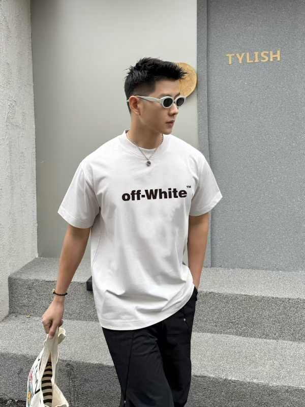 P70 [OFF-Whte off] 2026FW短袖T恤 字母LOGO印花 高端26s双纱300克面料 重磅面料 定制拉架罗纹同缸同染 三标齐全 男女同款 颜色：黑色 白色 灰色 尺码：S M L XL 2XL