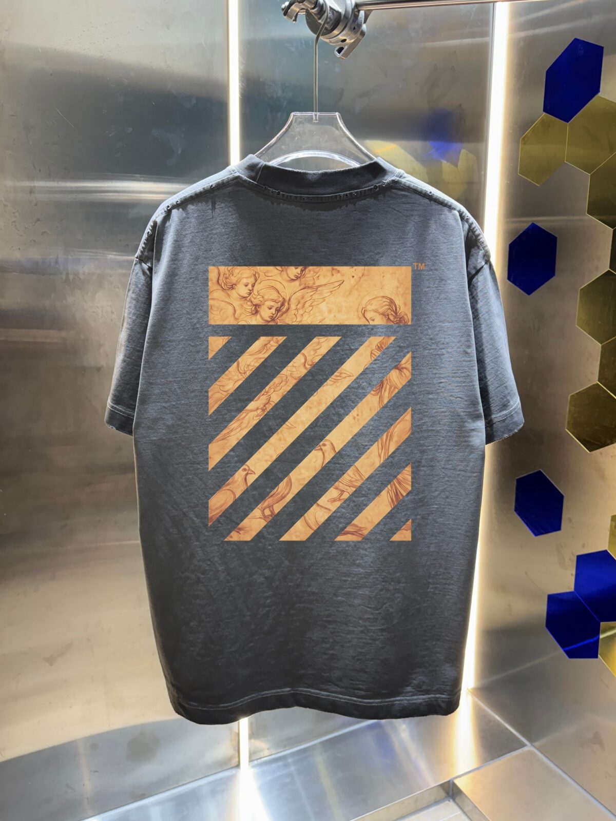 P80 OFF-white/2026春夏新款 洗水磨破320克圆领短袖tee 男女同款宽松版 吊牌 领标 洗水唛 三标齐全 颜色 :洗水黑 洗水白 洗水灰 褐色 尺码 :S M L XL XXL ​