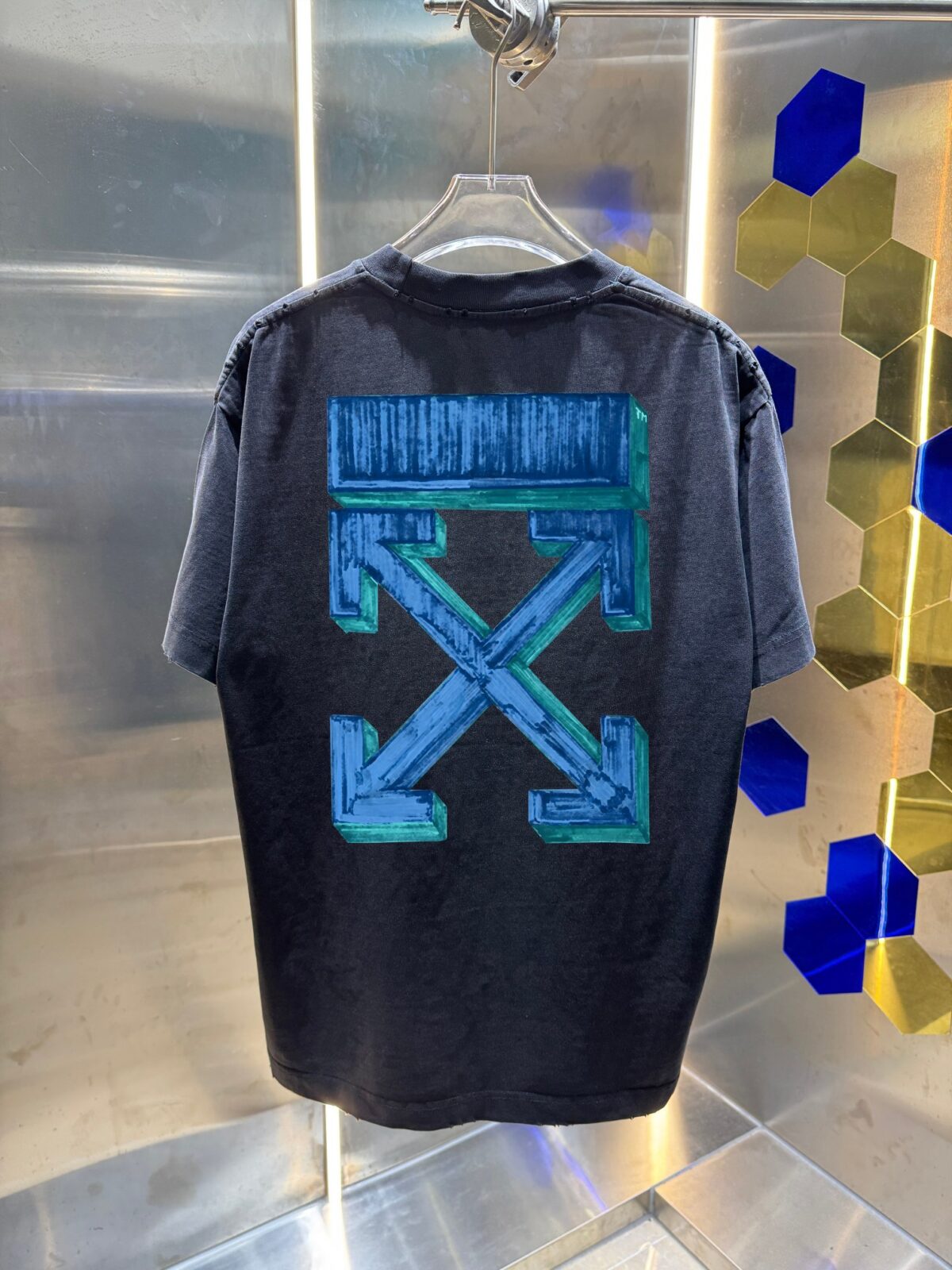 P80 OFF-white/2026春夏新款 洗水磨破320克圆领短袖tee 男女同款宽松版 吊牌 领标 洗水唛 三标齐全 颜色 :洗水黑 洗水白 洗水灰 洗水紫 尺码 :S M L XL XXL