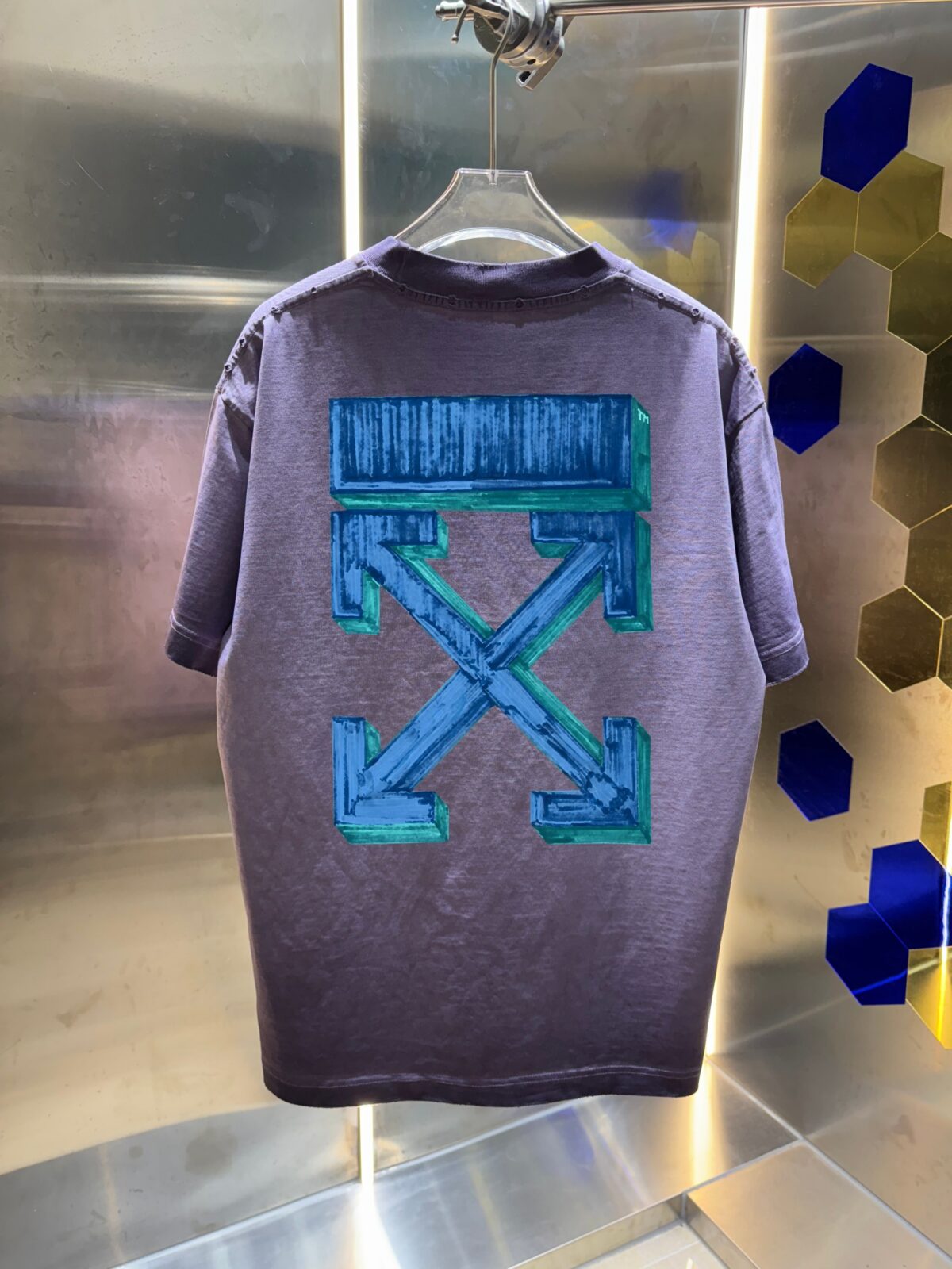 P80 OFF-white/2026春夏新款 洗水磨破320克圆领短袖tee 男女同款宽松版 吊牌 领标 洗水唛 三标齐全 颜色 :洗水黑 洗水白 洗水灰 洗水紫 尺码 :S M L XL XXL