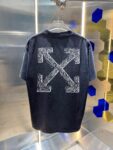 P80 OFF-white/2026春夏新款 洗水磨破320克圆领短袖tee 男女同款宽松版 吊牌 领标 洗水唛 三标齐全 颜色 :洗水黑 洗水白 洗水灰 褐色 尺码 :S M L XL XXL ​