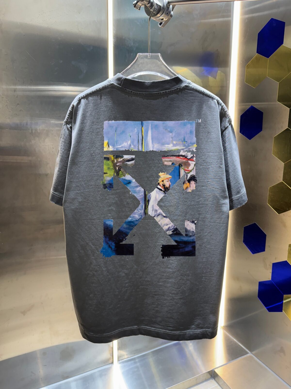 P80 OFF-white/2026春夏新款 洗水磨破320克圆领短袖tee 男女同款宽松版 吊牌 领标 洗水唛 三标齐全 颜色 :洗水黑 洗水白 洗水灰 褐色 尺码 :S M L XL XXL