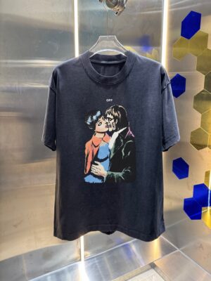 P80 OFF-white/2026春夏新款 洗水磨破320克圆领短袖tee 男女同款宽松版 吊牌 领标 洗水唛 三标齐全 颜色 :洗水黑 洗水白 洗水灰 褐色 尺码 :S M L XL XXL
