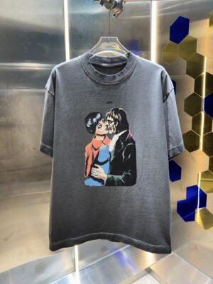P80 OFF-white/2026春夏新款 洗水磨破320克圆领短袖tee 男女同款宽松版 吊牌 领标 洗水唛 三标齐全 颜色 :洗水黑 洗水白 洗水灰 褐色 尺码 :S M L XL XXL