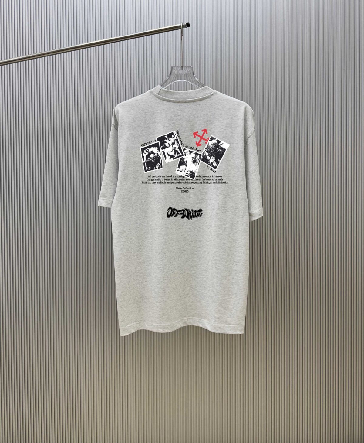 P70 （严控品质 ） 款式：off-white短袖T恤 面料：300克重双纱100%棉 罗纹：320克重索络纳1*1潮牌 工艺：印花 颜色：白 粉 花灰 蓝 炫酷蓝 黑 尺码：M—4XL 无性别区分 男女同款