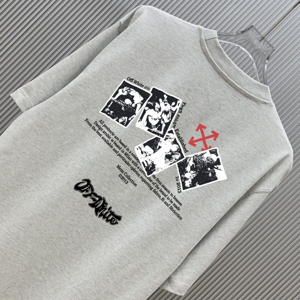 P70 （严控品质 ） 款式：off-white短袖T恤 面料：300克重双纱100%棉 罗纹：320克重索络纳1*1潮牌 工艺：印花 颜色：白 粉 花灰 蓝 炫酷蓝 黑 尺码：M—4XL 无性别区分 男女同款
