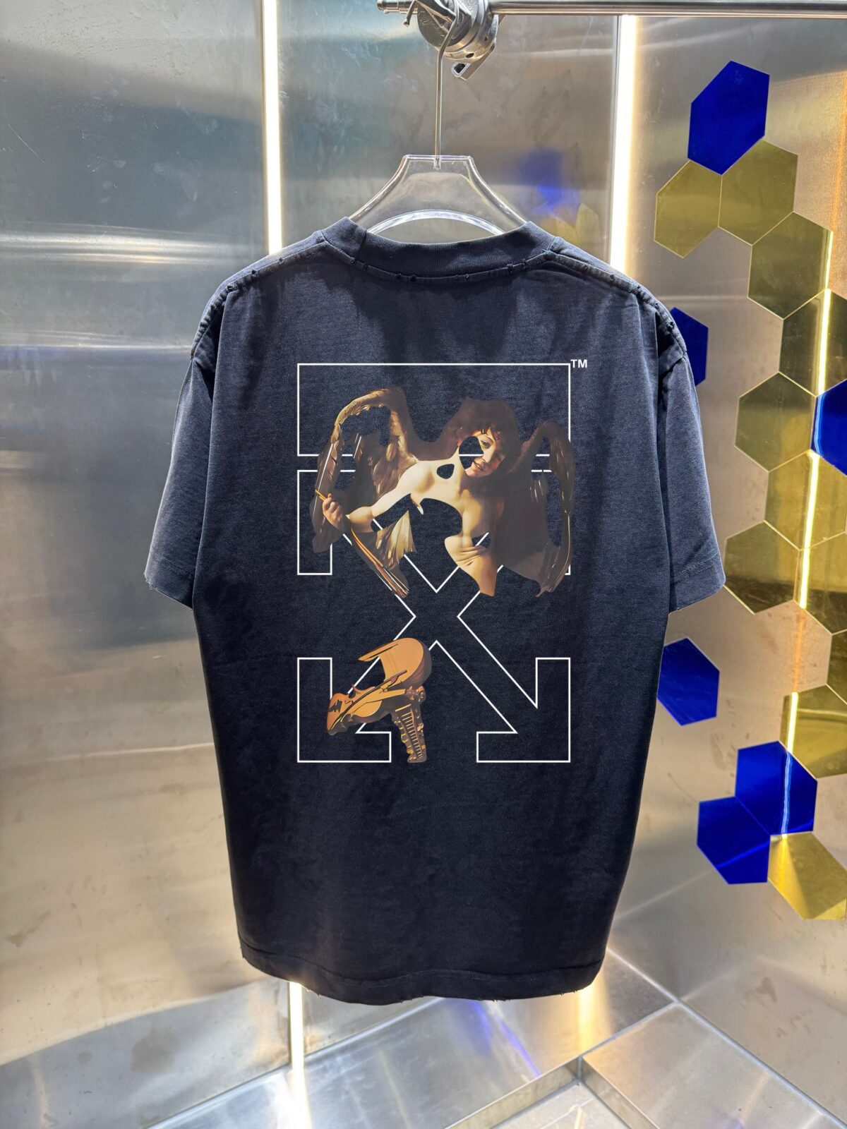 P80 OFF-white/2026春夏新款 洗水磨破320克圆领短袖tee 男女同款宽松版 吊牌 领标 洗水唛 三标齐全 颜色 :洗水黑 洗水白 洗水灰 褐色 尺码 :S M L XL XXL