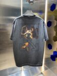 P80 OFF-white/2026春夏新款 洗水磨破320克圆领短袖tee 男女同款宽松版 吊牌 领标 洗水唛 三标齐全 颜色 :洗水黑 洗水白 洗水灰 褐色 尺码 :S M L XL XXL
