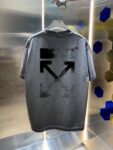 P80 OFF-white/2026春夏新款 洗水磨破320克圆领短袖tee 男女同款宽松版 吊牌 领标 洗水唛 三标齐全 颜色 :洗水黑 洗水白 洗水灰 褐色 尺码 :S M L XL XXL