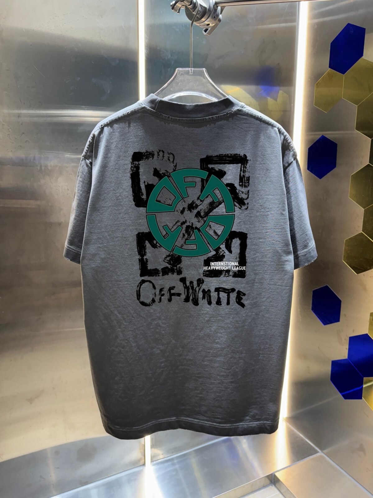 P80 OFF-white/2026春夏新款 洗水磨破320克圆领短袖tee 男女同款宽松版 吊牌 领标 洗水唛 三标齐全 颜色 :洗水黑 洗水白 洗水灰 褐色 尺码 :S M L XL XXL