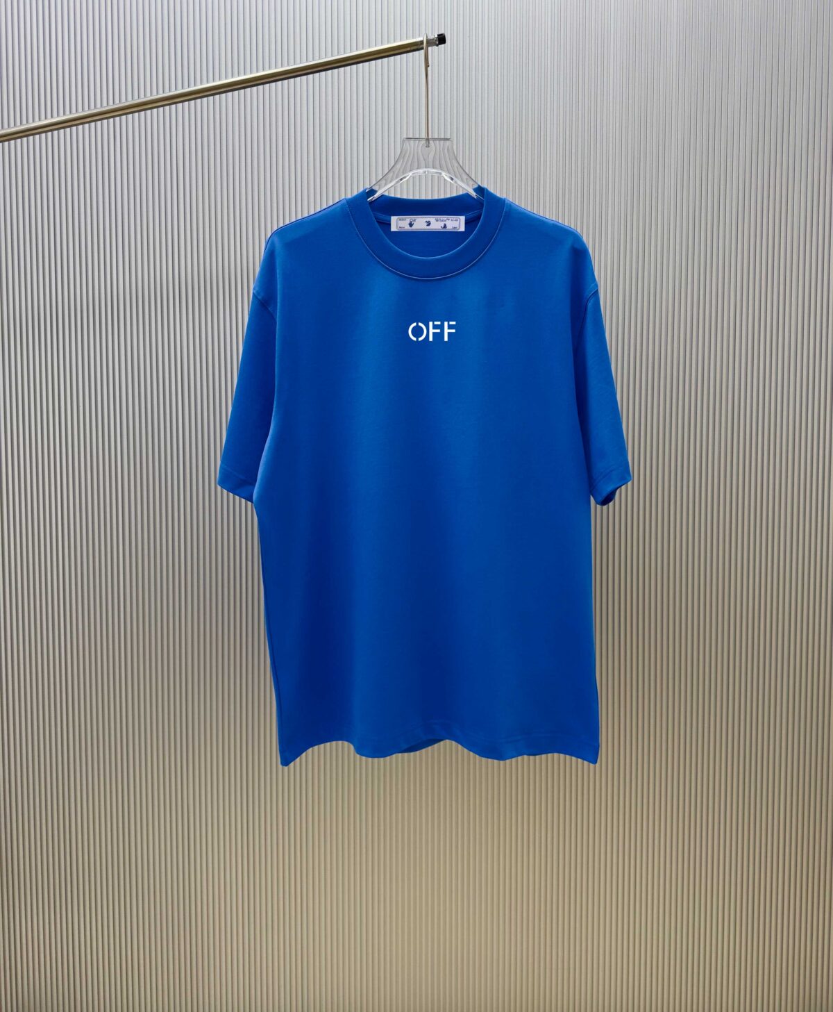 P70 （严控品质 ） 款式：off-white短袖T恤 面料：300克重双纱100%棉 罗纹：320克重索络纳1*1潮牌 工艺：印花 颜色：白 夜蓝 蓝 黑 尺码：M—4XL 无性别区分 男女同款