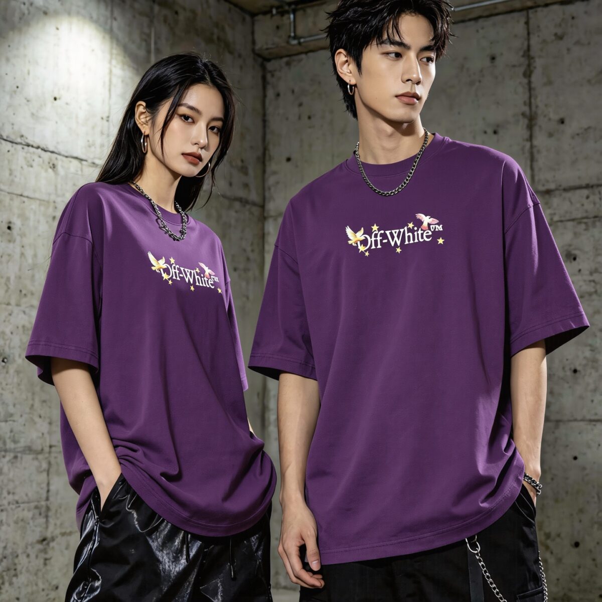 P80 《𝙉𝙚𝙬⚜️off》 2026春夏新款短袖T恤 32支275克双纱棉、做旧洗水炒雪花印花 颜色：橙色 黑色 香芋紫 杏色 码数：S M L XL XXL