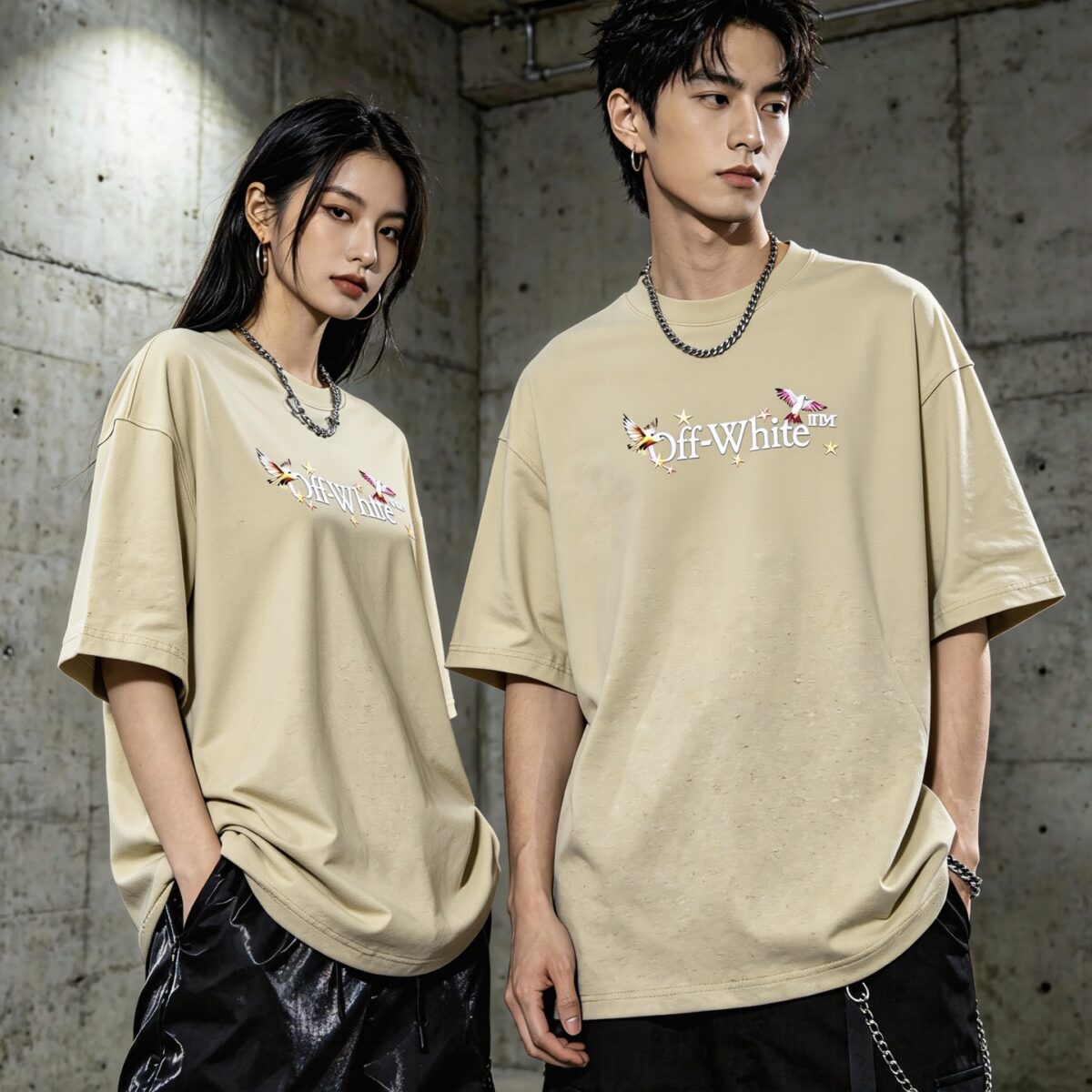 P80 《𝙉𝙚𝙬⚜️off》 2026春夏新款短袖T恤 32支275克双纱棉、做旧洗水炒雪花印花 颜色：橙色 黑色 香芋紫 杏色 码数：S M L XL XXL