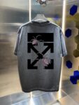 P80 OFF-white/2026春夏新款 洗水磨破320克圆领短袖tee 男女同款宽松版 吊牌 领标 洗水唛 三标齐全 颜色 :洗水黑 洗水白 洗水灰 褐色 尺码 :S M L XL XXL