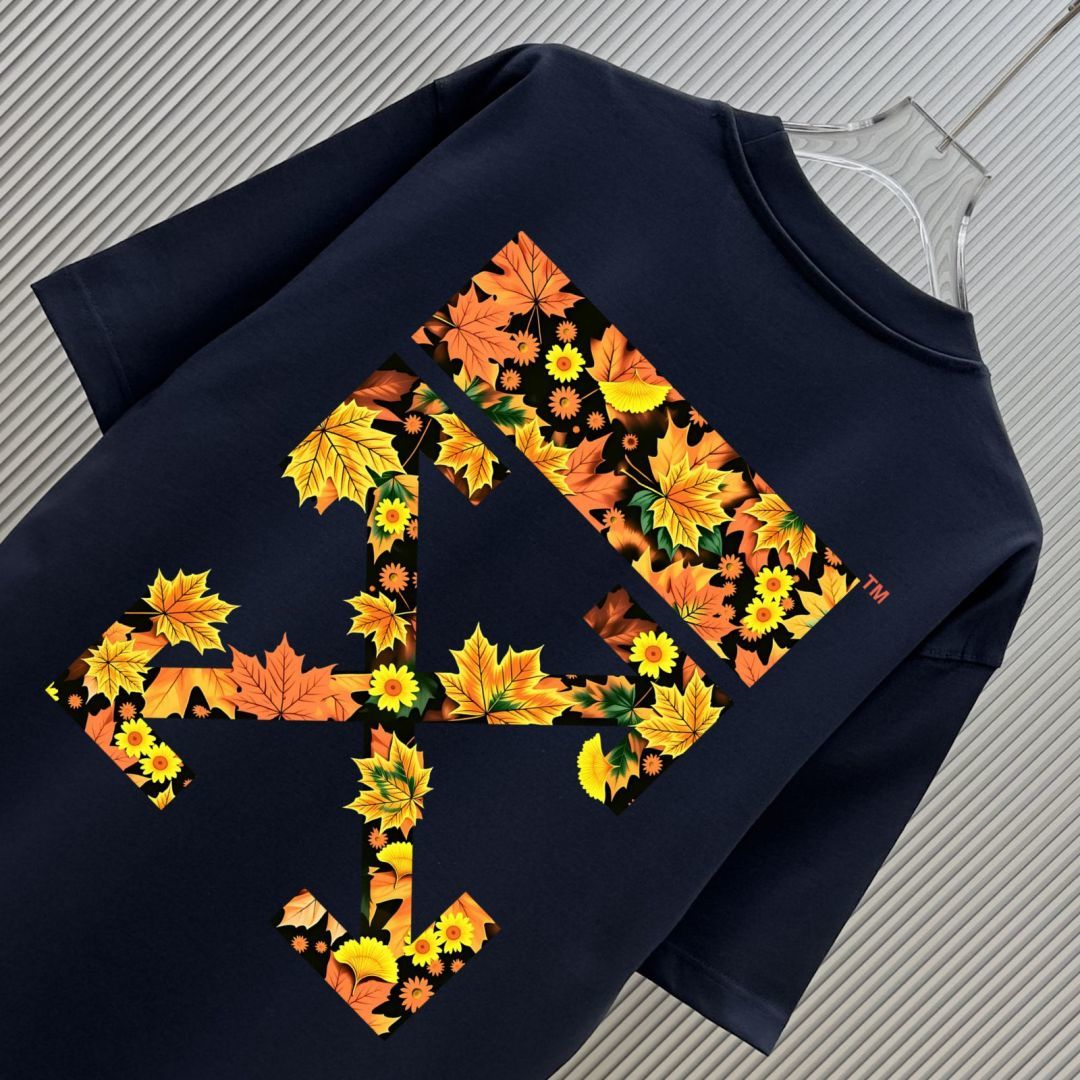 P70 （严控品质 ） 款式：off-white短袖T恤 面料：300克重双纱100%棉 罗纹：320克重索络纳1*1潮牌 工艺：印花 颜色：白 蓝 红 夜蓝 黑 尺码：M—4XL 无性别区分 男女同款