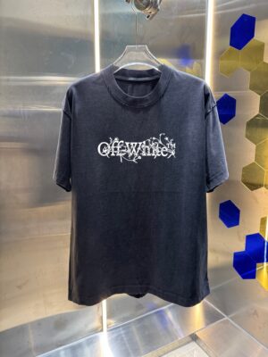 P80 OFF-white/2026春夏新款 洗水磨破320克圆领短袖tee 男女同款宽松版 吊牌 领标 洗水唛 三标齐全 颜色 :洗水黑 洗水白 洗水灰 褐色 尺码 :S M L XL XXL