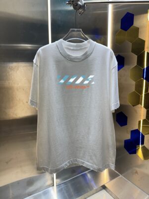 P80 OFF-white/2026春夏新款 洗水磨破320克圆领短袖tee 男女同款宽松版 吊牌 领标 洗水唛 三标齐全 颜色 :洗水黑 洗水白 洗水灰 褐色 尺码 :S M L XL XXL