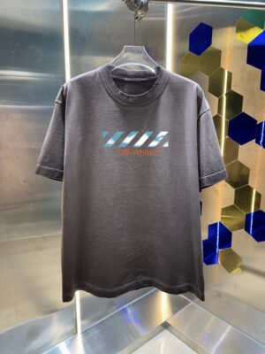 P80 OFF-white/2026春夏新款 洗水磨破320克圆领短袖tee 男女同款宽松版 吊牌 领标 洗水唛 三标齐全 颜色 :洗水黑 洗水白 洗水灰 褐色 尺码 :S M L XL XXL