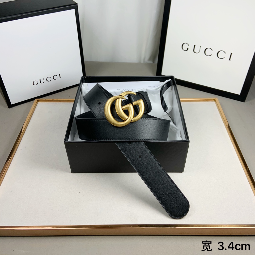 gucci (古奇) 专柜爆款 模特走秀款 双面头层牛皮 搭配纯铜标志性双g复古扣 4个宽度 . . . 小时前