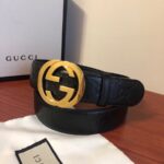 GUCCI古弛意大利制造经典双G压花进口牛皮腰带皮带，商务休闲，宽度:38mm 专柜包装 /
