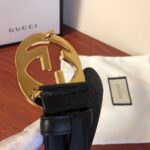 GUCCI古弛意大利制造经典双G压花进口牛皮腰带皮带，商务休闲，宽度:38mm 专柜包装 /