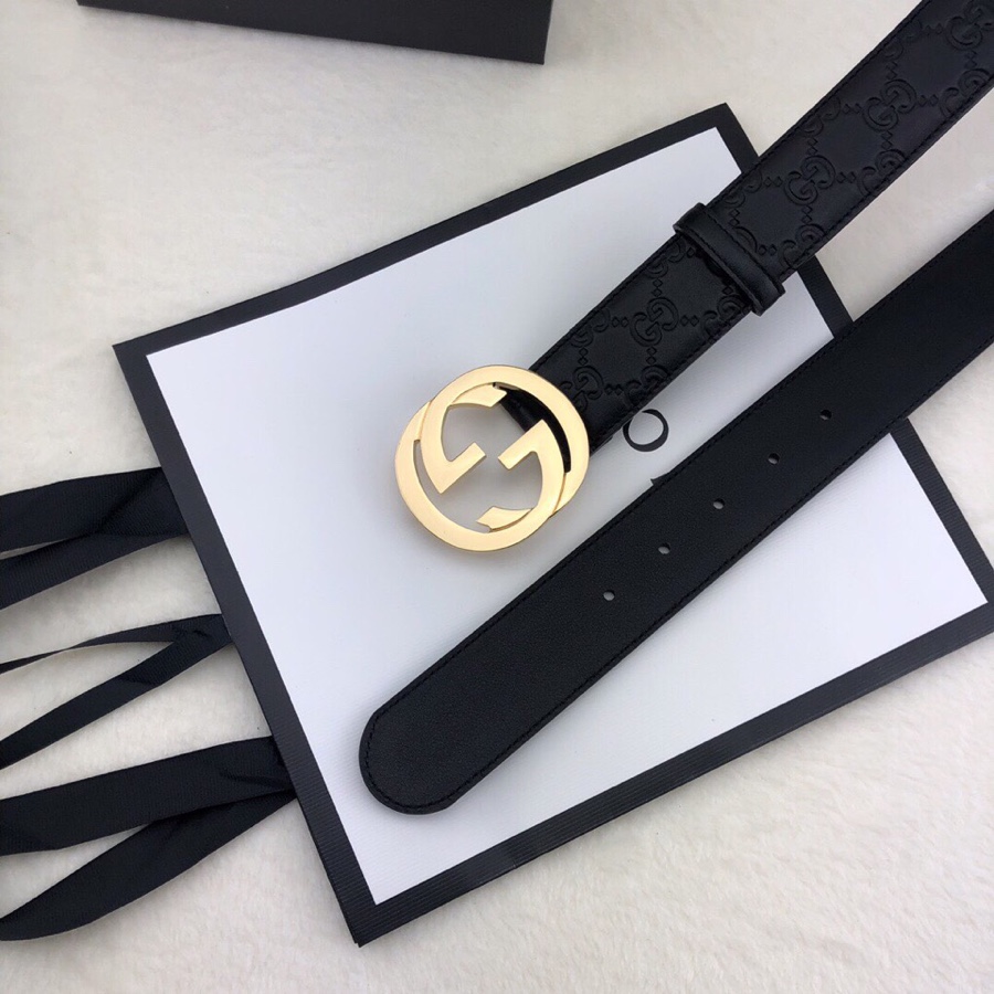 Gucci 3.8cm[色]带身双面采用进口头层牛皮压时尚古驰大G印花 搭配经典款GG互扣式抛光铜金属扣头 /