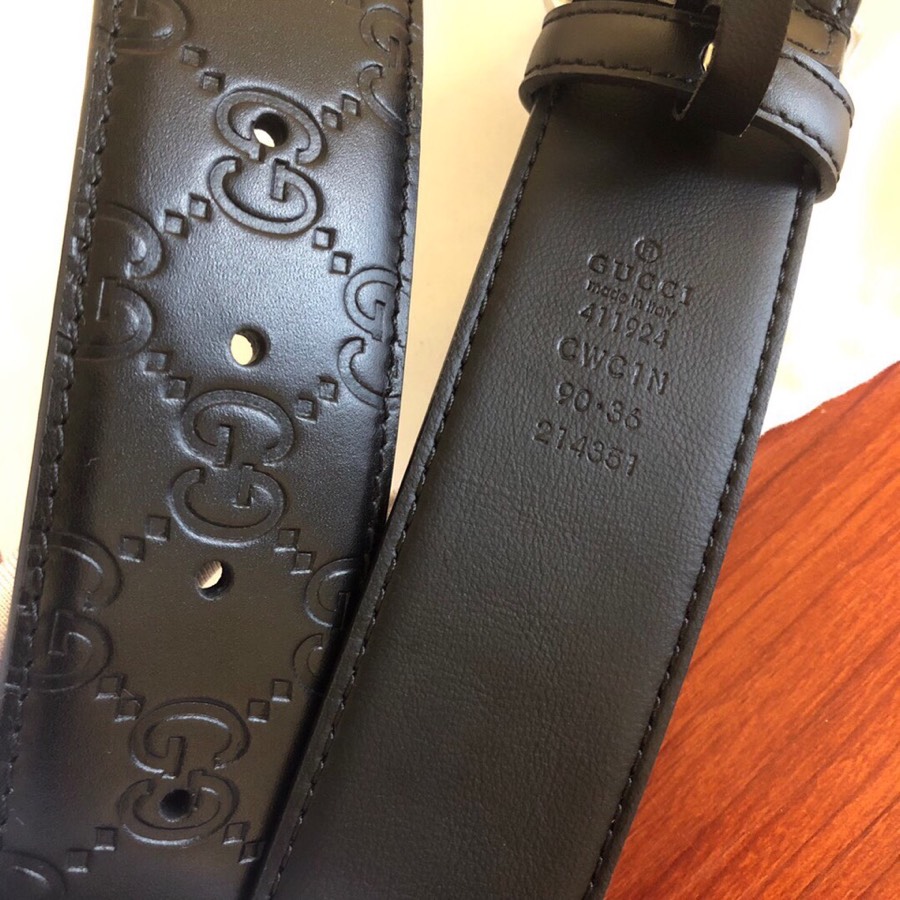 GUCCI古弛意大利制造经典双G压花进口牛皮腰带皮带，商务休闲，宽度:38mm 专柜包装 /