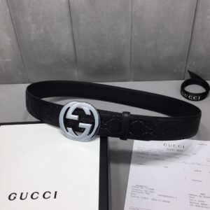 GUCCI 经典全皮压花，原版进口南非皮底，精品双G钢扣 宽度：40mm /