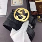 Gucci Signature皮革精制而成，触感厚实，底部也是黑色皮。宽度3.8cm，手感超好，永恒而经典！ /