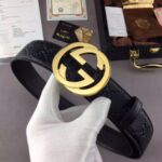 Gucci Signature皮革精制而成，触感厚实，底部也是黑色皮。宽度3.8cm，手感超好，永恒而经典！ /